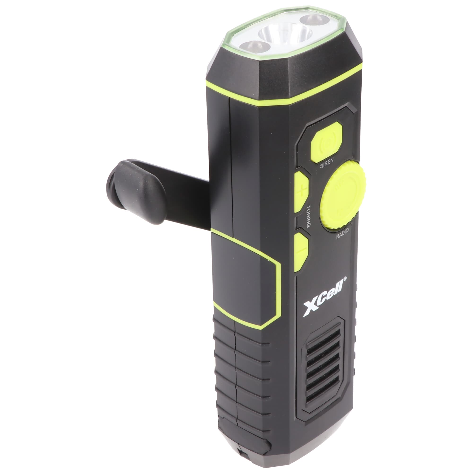 Lampe de poche à dynamo avec radio FM, fonction alarme et banque d'alimentation, anti-panne, éclairage de secours rechargeable, lampe de poche