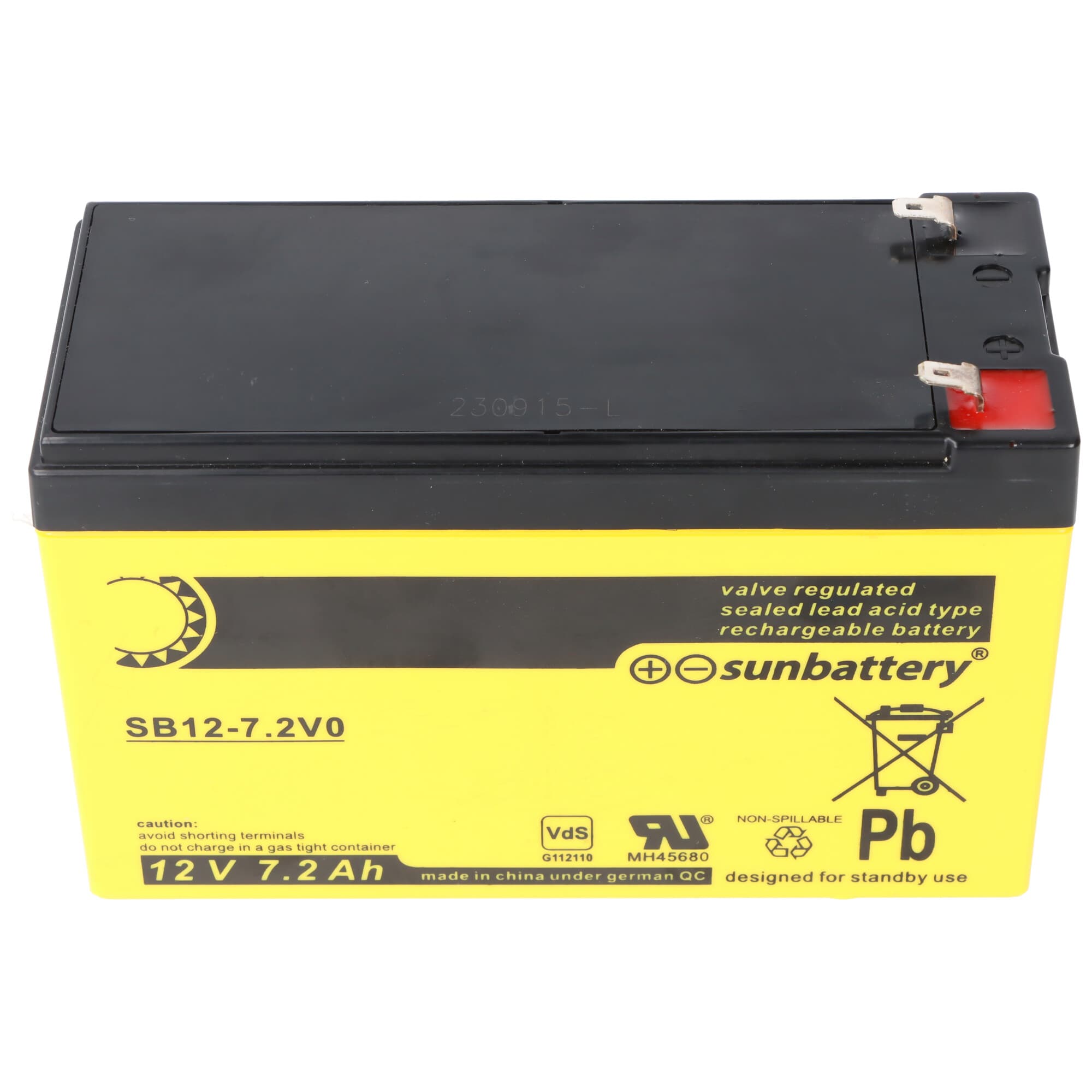 Batterie Sun Battery SB12-7.2V0, 12V 7.2Ah, 7.2-12L, batterie au plomb AGM