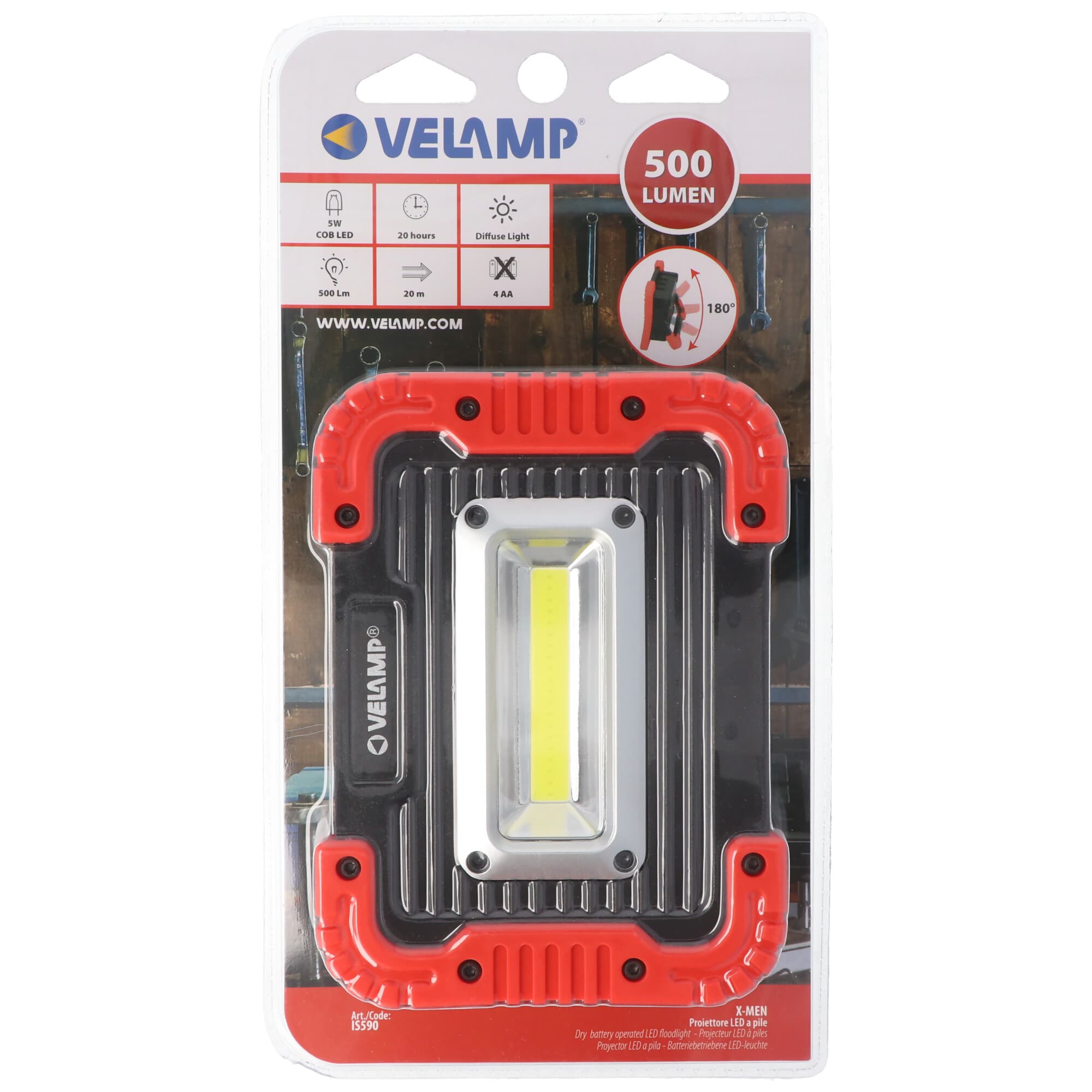 Projecteur de travail IS590, 5W COB LED, 500 lumens, support réglable, idéal pour le camping, les urgences, l'atelier ou le chantier, y compris