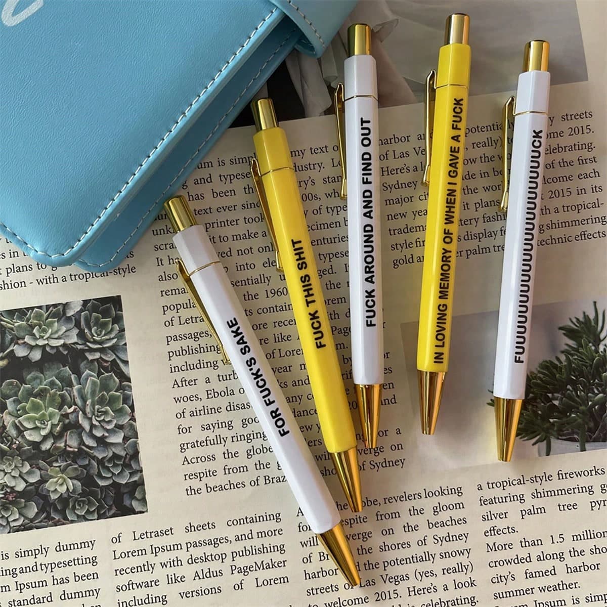 5 stylos, stylos intéressants, amusants pour la rédaction de texte sur cartes d'impression en papier, stylos bille à pression noire avec papier