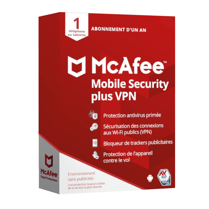 McAfee Mobile Plus & Safe Connect VPN 2026 | Renouvellement automatique | 1 Mobile | 1 An | Téléchargement